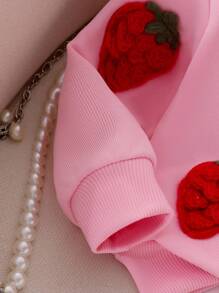 Baby Girls' Pink Knitted Long Sleeve 3D Strawberry Graphic Sweatshirt, Cute & Sweet, Autumn/Winter Fall - Pink - View 6