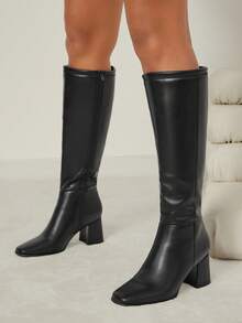 SHUZIA Women's Stylish & Comfortable Block Heel Knee-High Boots For Christmas Valentine's Day - Black - View 2
