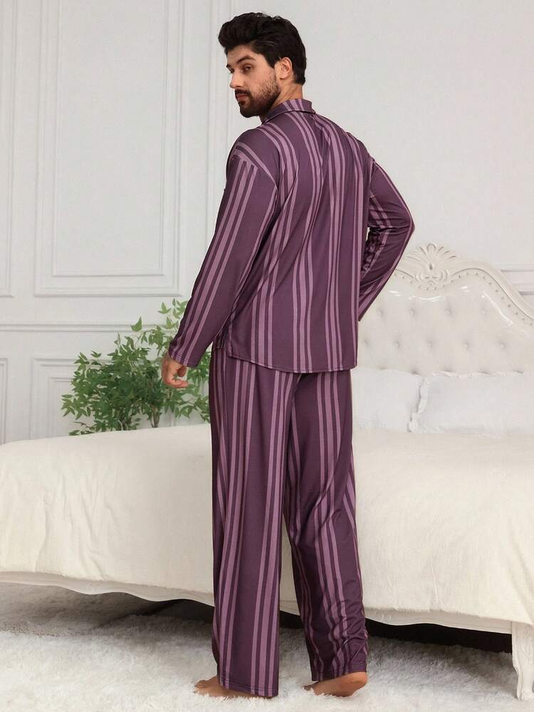 Men's Striped Multi-Color Shirt And Loungewear Set, Autumn, Fall Clothes Pajama