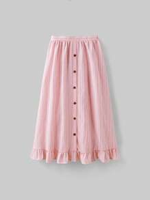 Ontre 少女宽松休闲荷叶边条纹上衣和A字裙两件套 - 粉色 - 查看 5