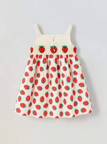 Maija Kids Maija Kids Sweet Little Girl's Sleeveless Strawberry Dress Featuring A Unique Knit Square Neck Top And Flared Short Skirt. This Charming Polyester Dress Is Ideal For Summer Playdates And Celebrations.