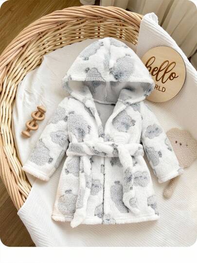 SHEIN 新生女婴可爱毛茸茸卡通图案睡衣，秋冬