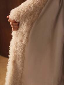 MOTF PREMIUM 秋冬款长款人造皮草配腰带大衣 - 藕粉色 - 查看 8