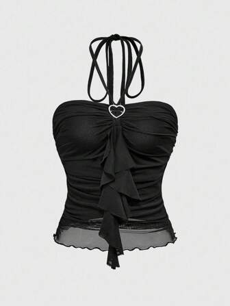 Grunge Punk Große Größen Sexy Trägertop für Damen mit Herzausschnitt aus transparentem Mesh und asymmetrischem rückenfreiem Design