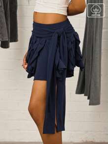 COUREZ Minifalda con volantes y cintura con lazo, ropa de mujer Y2K para otoño, ropa de salida, atuendos lindos y sexys, vintage