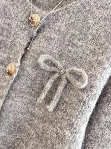 Franclia Casual Solid Color Cardigan With Bow Decor, Suitable For Autumn/Winter Fall Cloth For Women - Light Grey - View 6