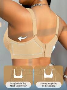 DesireSculpt 1pc Plus Size Lace Comfortable Seamless Supportive Underwire Bra, Lift