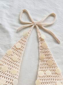 SHEIN x Eduarda Gutierrez Soleia 女士性感 V 领系带露背吊带背心和高腰亮片毛衣两件套，适合派对、圣诞节、约会、夜总会、海滩、游轮、下午茶、波西米亚风、波西米亚风、浪漫花卉、度假钩针两件套奶油色两件套亮片两件套海滩两件套秋冬 - 杏色 - 查看 4