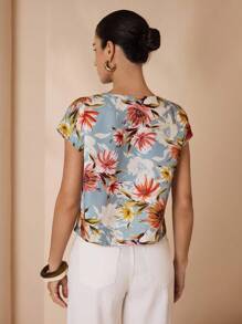 Shutterstock Glamance Women's Floral Allover Print V-Neck Casual Top Floral Tops For Women Summer Shirts Woman Women Blouses For Summer Flower Top Business Casual Elegant - Grey - View 3