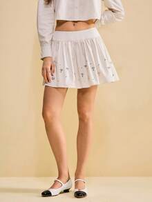 Muvela Fustă elegantă de culoare solidă cu strasuri pentru femei, toamnă/iarnă 2025, stil stradal vintage retro, stil casual Y2K, potrivită pentru birou, întâlniri, petrecere, călătorii, înapoi la școală - Caisă - Vizualizare 2