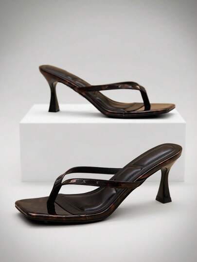 SHUZIA Women Comfortable Kitten Heel Square Toe Thong Heeled Sandals For Christmas Valentine's Day