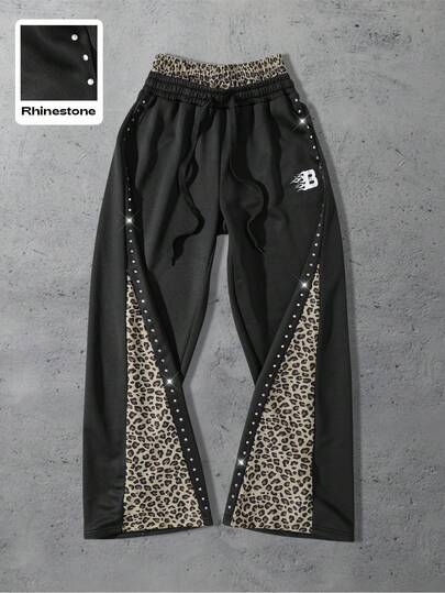 Street Life Pantaloni della tuta da uomo con stampa leopardata e vita larga