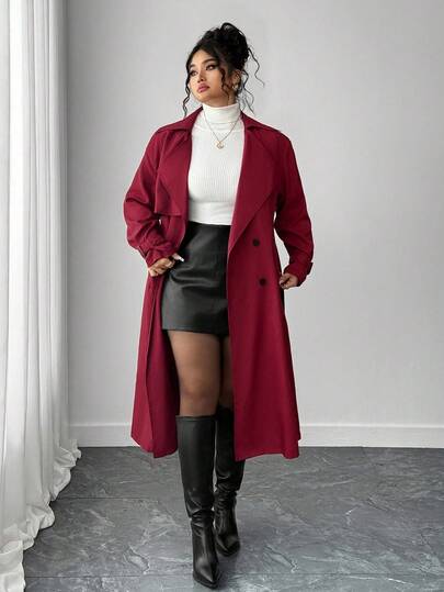 Elenzga Cortavientos elegante y de moda de color rojo largo para mujeres