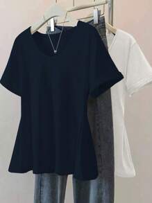 SHEIN 大码纯色圆领短袖休闲夏季百搭T恤