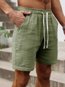 Manfinity Homme 3 piezas Pantalones cortos de hombre 100% algodón de unicolor con cordón en la cintura y bolsillo