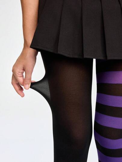 Grunge Punk زوج من جوارب الساق الغامق بطراز صخري مخطط وبألوان سادة