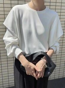 FRIFUL 女士休闲纯色二合一T恤 - 白色 - 查看 2