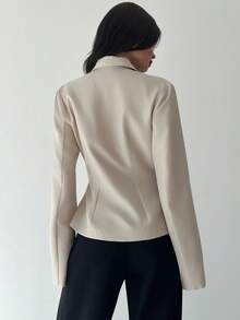 Firerie Women's Casual Linen Waisted Long Sleeve Lapel Collar Thin Blazer Jacket, Apricot In Fall/Winter