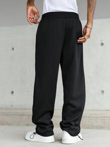 PAVTROS 男士字母印花抽绳腰袋宽松休闲运动裤 - 黑色 - 查看 6