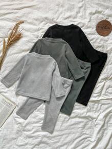 Vintaside Kids 6pcs/Set Baby Boy Casual Long Sleeve Top And Pants Countryside Outfit, Autumn/Winter - Multicolor - View 2