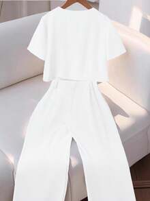 Franclia 2 件套女士时尚优雅圆领短袖衬衫和休闲裤套装