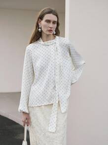 Uhlyne 女士波尔卡圆点印花长袖宽松时尚上衣 - 香檳色 - 查看 4