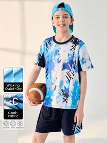 JNSQ Back To School Tween Boy Tie-Dye Print Short Sleeve T-Shirt And Shorts Outdoor Sports Suit - Multicolor - View 4