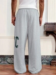 SWAVVY 男士休闲字母印花抽绳腰运动裤 - 灰色 - 查看 2