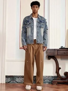 SWAVVY Men's Fashion Washed Distressed Frayed Denim Jacket, Emo Style - Blue - View 6