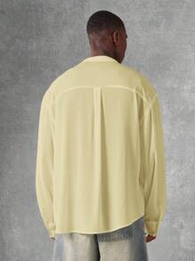 SUMWON Áo sơ mi cài nút ve xẻ tay dài nhẹ nhàng, rộng rãi, thoáng khí, thường ngày cho công sở, dạo phố mùa xuân hè - Màu vàng - Xem 3