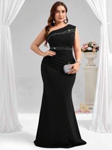 Coutiva Vestido de noche formal de talla grande (muy adornado) - Negro - Ver 5