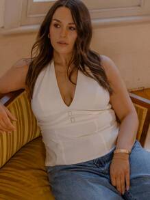 Aralina Plus Size Women Casual Halter Backless Tank Top - White - View 1
