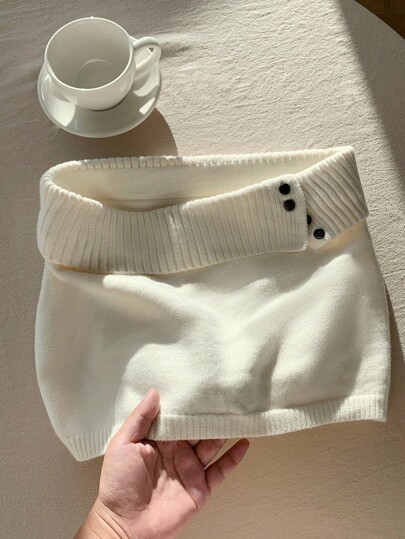 Comfortcana Váy len dệt kim gân trơn màu đa năng thường ngày cho nữ, phong cách Hàn Quốc vào mùa thu/đông