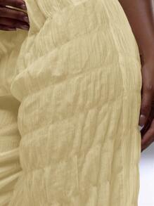 MUSERA Ruched Textured Straight Leg Trousers Summer 90's Boho Elegant Holiday Casual - Yellow - View 6