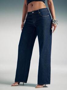 Denimoi Low Rise Straight Leg Core Classic Denim Jeans Everyday Jeans - Dark Wash - View 2