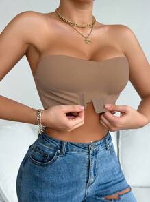 SHEIN Mocha Brown Backless Tube Top Bra With Comfortable Fabric For Everyday Wear - Mocha Brown - View 5