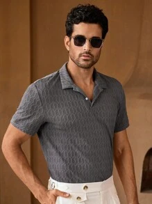 Manfinity VCAY Camisa polo gris texturizada de corte slim para hombre - Gris - Ver 5