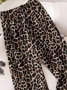 CosyJoli 大码女装新款春夏商务休闲沙滩裤，豹纹图案，口袋，适合海滩、度假、大学、情人节、邮轮、音乐节、街头，女式宽松夏季阔腿裤