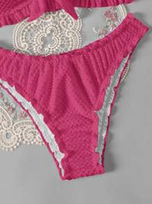 Swim Mod 女士纯色抹胸性感比基尼套装，海滩度假 - 玫紅色 - 查看 3