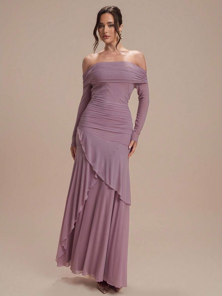 Modelyn Váy trễ vai xếp nếp lãng mạn thanh lịch thời trang dành cho nữ