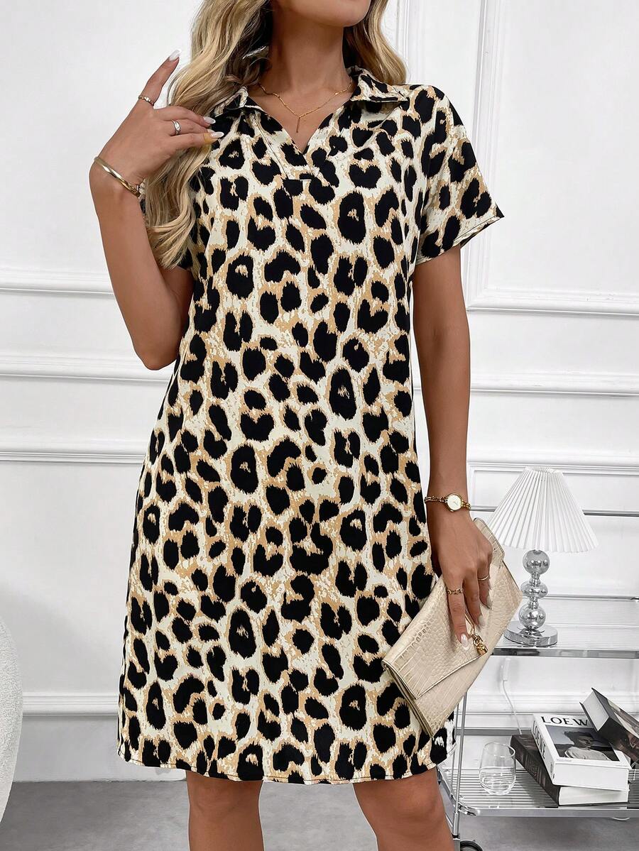 EMERY ROSE Leopard Print Casual Batwing Sleeve Dress, Summer,Summer Dresses For Women - Multicolor - View 1