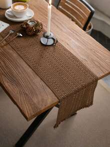 1pc Boho Table Runner Macrame Table Runners For Home Decor ,Cream & Brown Macrame Table Runner With Tassels For Boho Dining Bedroom Decor Rustic Bridal Shower,Farmhouse Rustic Table Runner,Place Mat,Thanksgiving Christmas Home Decor (Multiple Sizes Available)