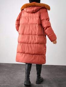 EURMUSE Solid Color, Faux Fur Hooded, Zip Up Winte Coar - Bronze - View 2