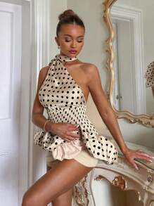 Glamine Charm Đầm bodycon hở lưng chấm bi cổ điển thanh lịch dành cho nữ, phù hợp với váy mùa xuân, váy đi biển, váy mùa hè, váy dạ hội, váy bodycon, váy lãng mạn, phù hợp cho các buổi hẹn hò hàng ngày, ngày lễ, bãi biển, hộp đêm, tiệc tùng - Màu be - Xem 3