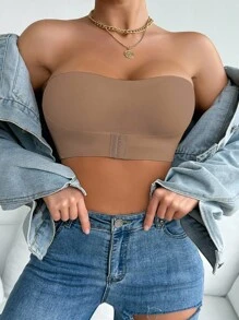 SHEIN Mocha Brown Backless Tube Top Bra With Comfortable Fabric For Everyday Wear - Mocha Brown - View 4