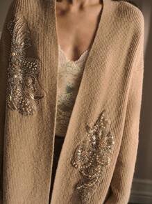 MOTF PREMIUM EMBROIDERY FAUX PEARL DETAIL CARDIGAN - Khaki - View 3