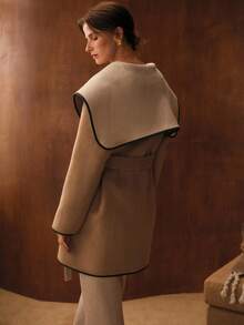 MOTF PREMIUM WOOL CONTRAST TRIM OVERCOAT - Khaki - View 7