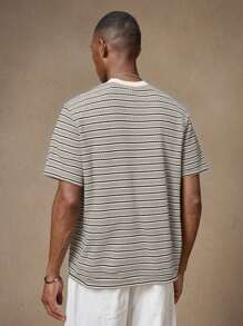 AKNOTIC Business Casual Áo thun nam cổ tròn tay ngắn họa tiết sọc rộng rãi, thoải mái, phù hợp cho mùa hè - Xám - Xem 4