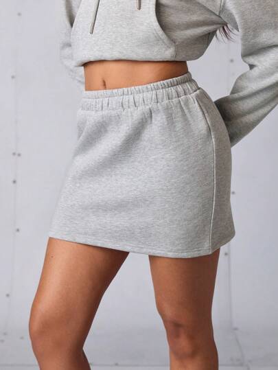 SHEIN Sports Women Sports Skirts & Skorts  Grey Hoodie Skirt Athletic University Style Loungewear Skirt Sweatshirts Casual Fall Sportswear Tracksuit Winter Workout Comfortable Athleisure Outfit, Activewear, Sportwear, Tracksuit, Padel, Tennis, Pickleball, Back To School, Retro Streetwear Streetstyle. Preppy, Blokecore, Fall Winter Hoodie, Fall-Winter Outwear, Warm Grey Sweatshirt Skirt  Fleece Skirt