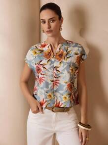 Shutterstock Glamance Women's Floral Allover Print V-Neck Casual Top Floral Tops For Women Summer Shirts Woman Women Blouses For Summer Flower Top Business Casual Elegant - Grey - View 2